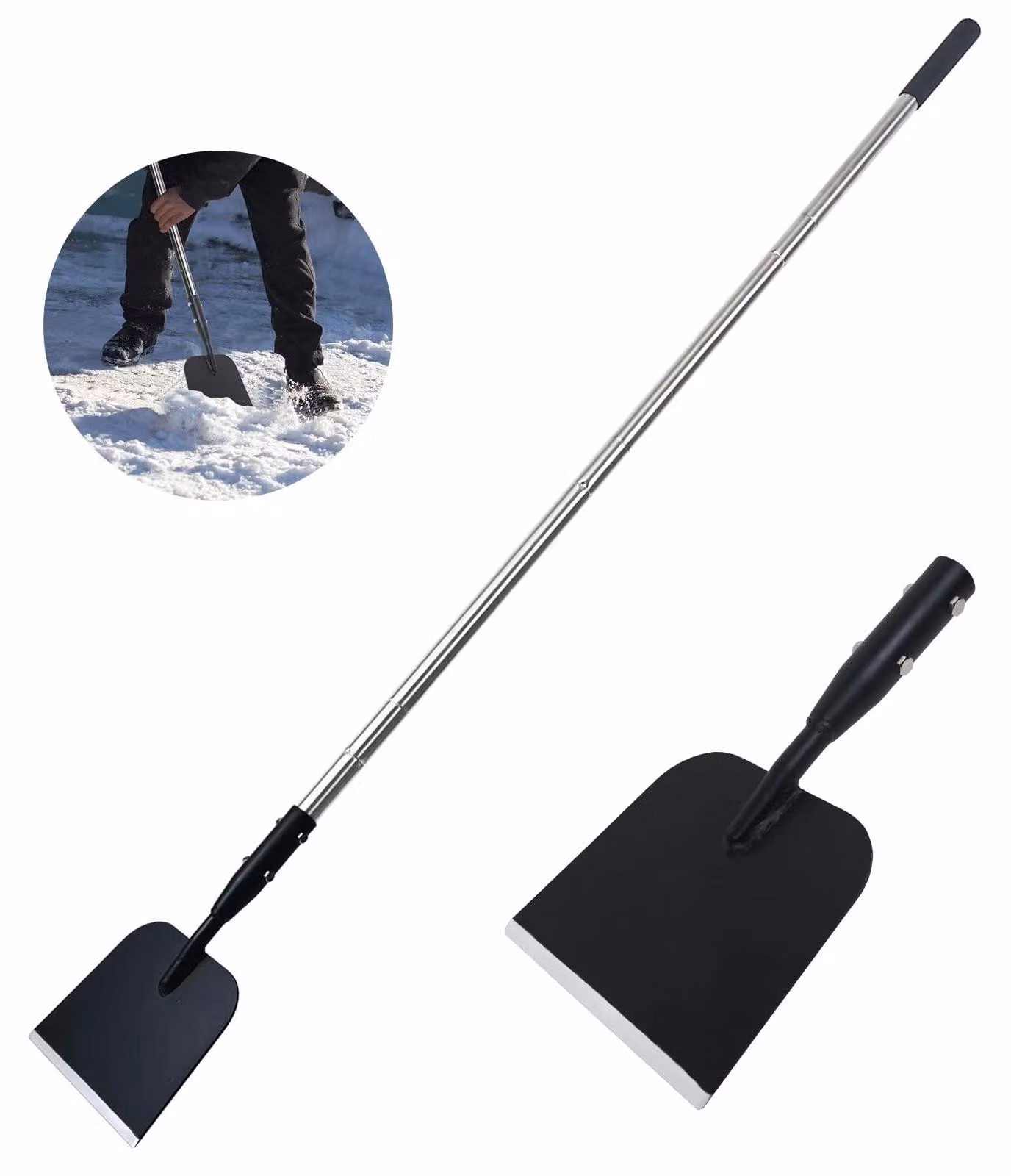 Raschietto per ghiaccio pala da giardino pala da neve - Acciaio al carbonio - Regolabile su tre livelli - 160 x 17 x 16 cm - Per giardino e vialetto