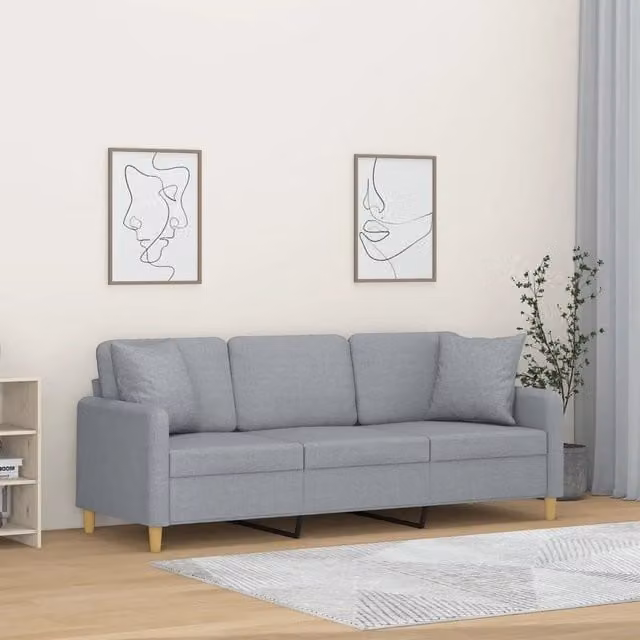 Divano a 3 Posti con Cuscini-Sofa 3 Posti con Cuscini Grigio Chiaro 180 cm in Tessuto 102724