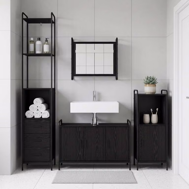 vidaXL Set di Armadi da Bagno 4 pz Rovere Nero 40 x 36 x 200,5 cm