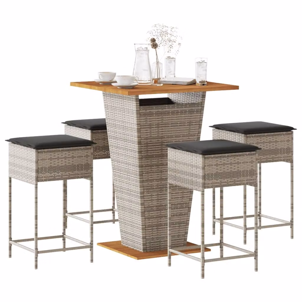Set Bar da Giardino vidaXL in Polyrattan e Legno di Acacia Grigio con 5 Pezzi