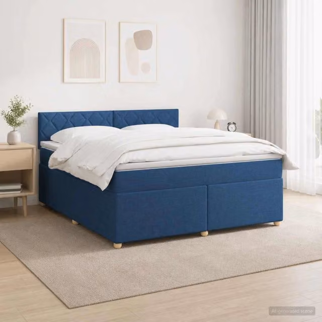 Letto box spring ibrido vidaXL con materasso a molle insacchettate e base contenitore, colore blu, L/P: 160 x 200 cm