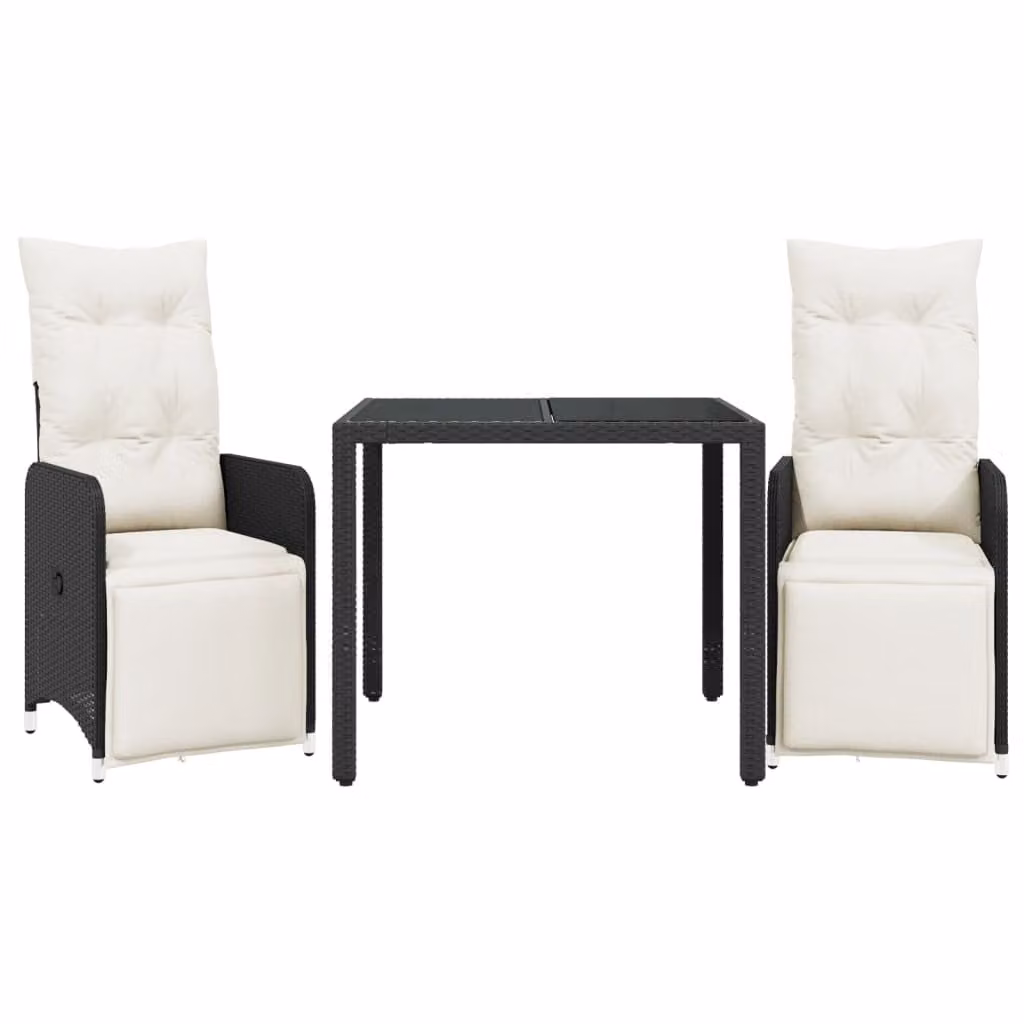Set Bistrò da Giardino 3 pz con Cuscini in Polyrattan Nero