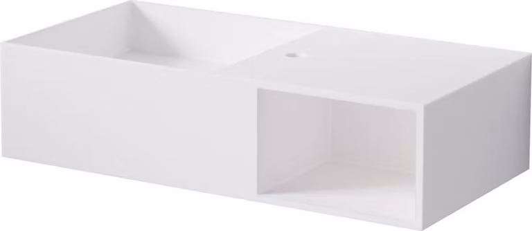 Steinberg Série 443 lavabo mural, avec compartiment ouvert à droite, 800x400x200mm, 1 trou pour robinet, avec trop-plein, SOLIDSurface, 4437120W, 4437120W