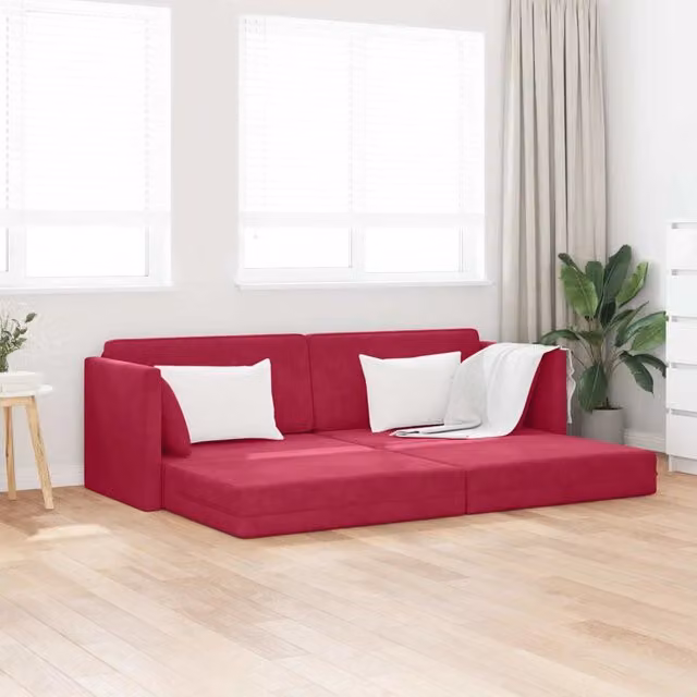 Divano-letto da pavimento Rosso Vino 213 x 70 x 77 cm Velluto 4106729