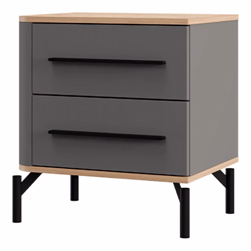 Comodino DMORA Ojai con 2 cassetti in finitura rovere nero antracite opaco L/P/H: 52 x 40 x 56 cm – 2