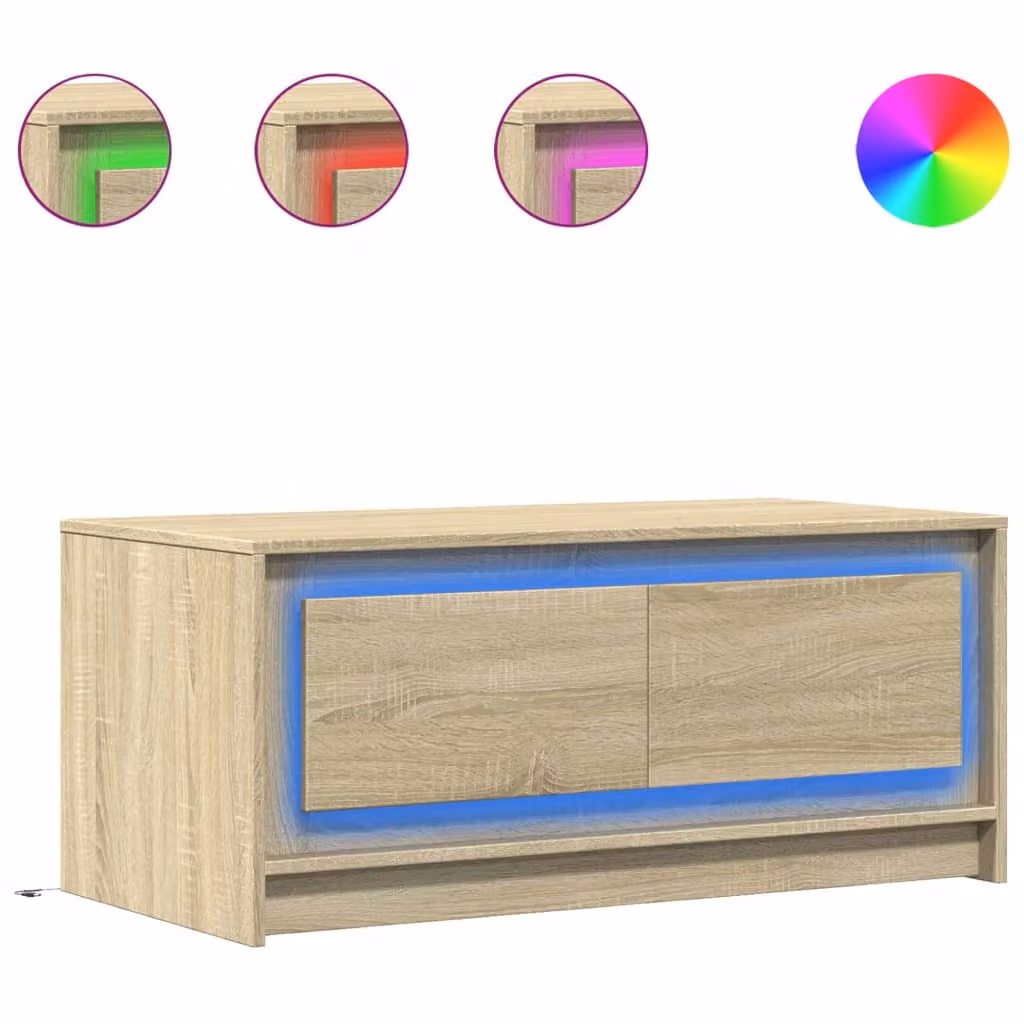 Tavolino da Salotto con Luci LED Rovere Sonoma in Truciolato