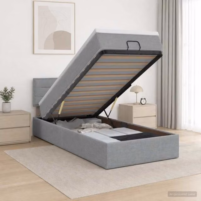 Letto ottomano con materasso Grigio Chiaro 90 x 190 cm Tessuto 3456205