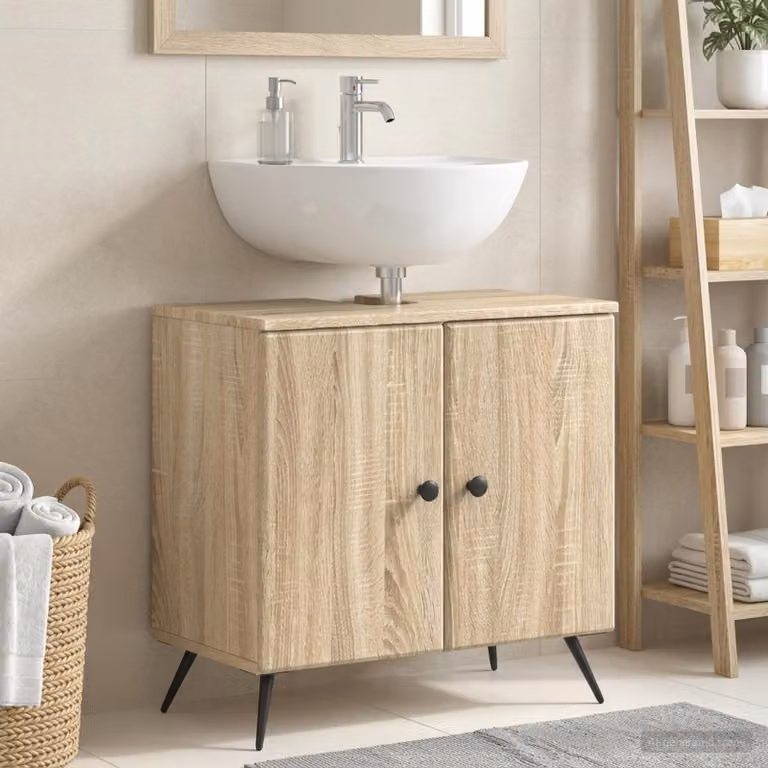 Armadio per lavabo da bagno vidaXL BREDA Rovere Sonoma marrone con ante a battente