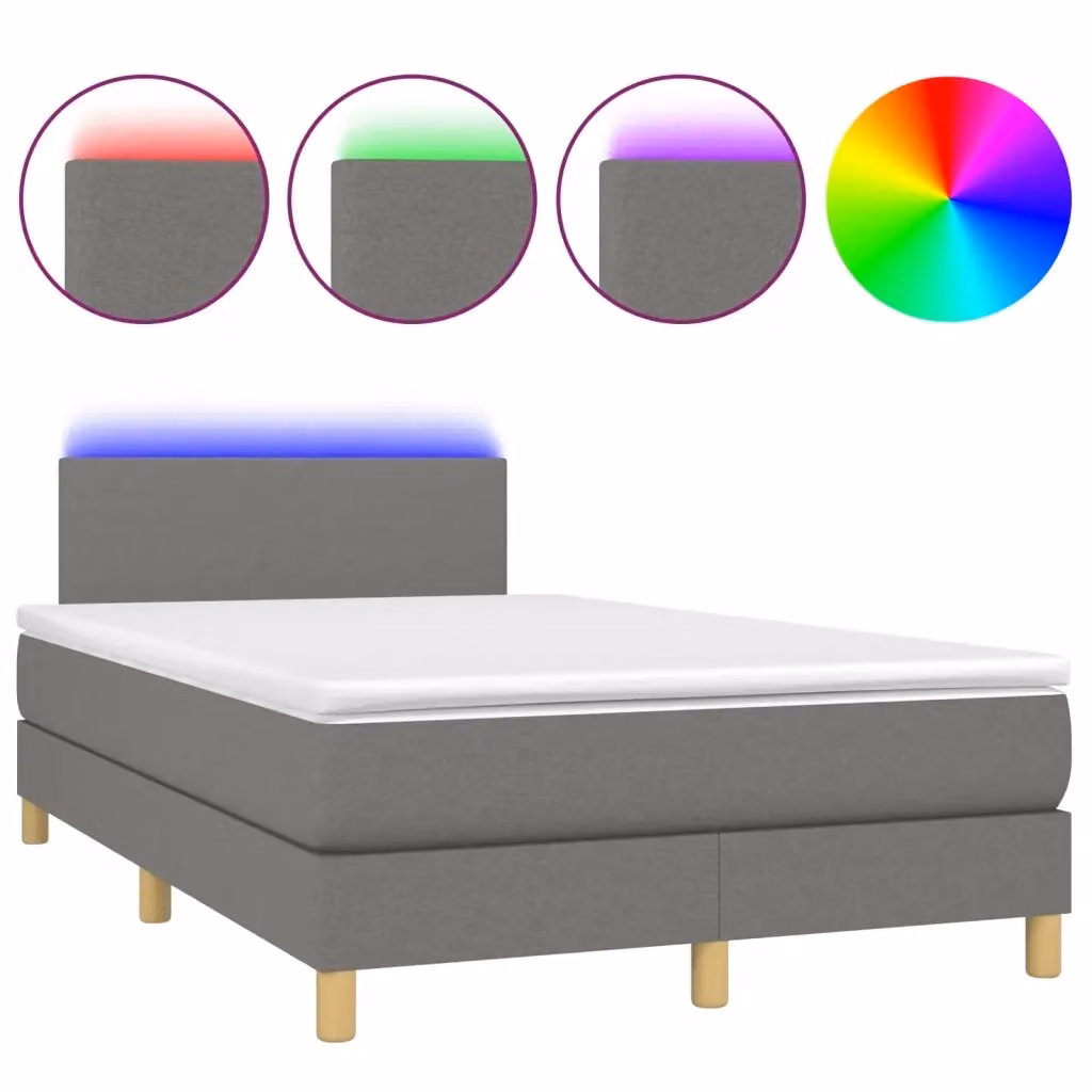 Letto con Materasso a Molle e Illuminazione LED vidaXL in Tessuto Grigio, L 120 x P 200 cm – 2