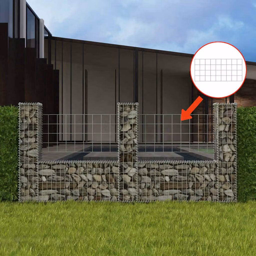 vidaXL Gabbione in Rete ad U in Acciaio Zincato Grigio L: 240 cm, P: 20 cm, H: 100 cm