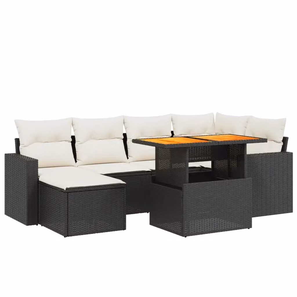 Set Divani da Giardino a L vidaXL in Polyrattan Nero con 7 Cuscini Imbottiti e Tavolino – 2