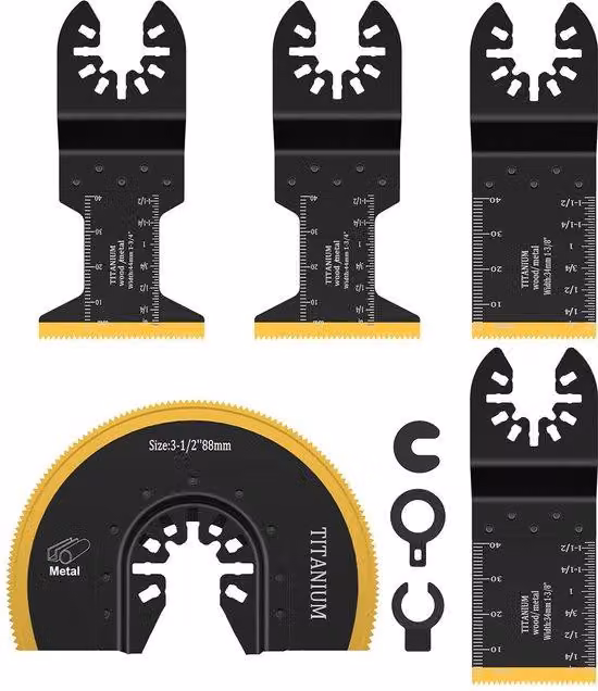 Set multifunzionale da 5 pezzi con protezione in titanio, affilatrice di precisione multifunzionale per lame da sega, lame oscillanti per metallo/legno/plastica