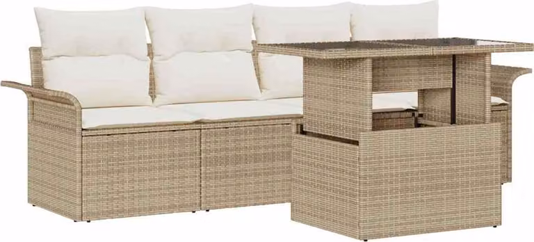 Set Divano da Giardino 5 pcs Beige Rattan in Polipropilene