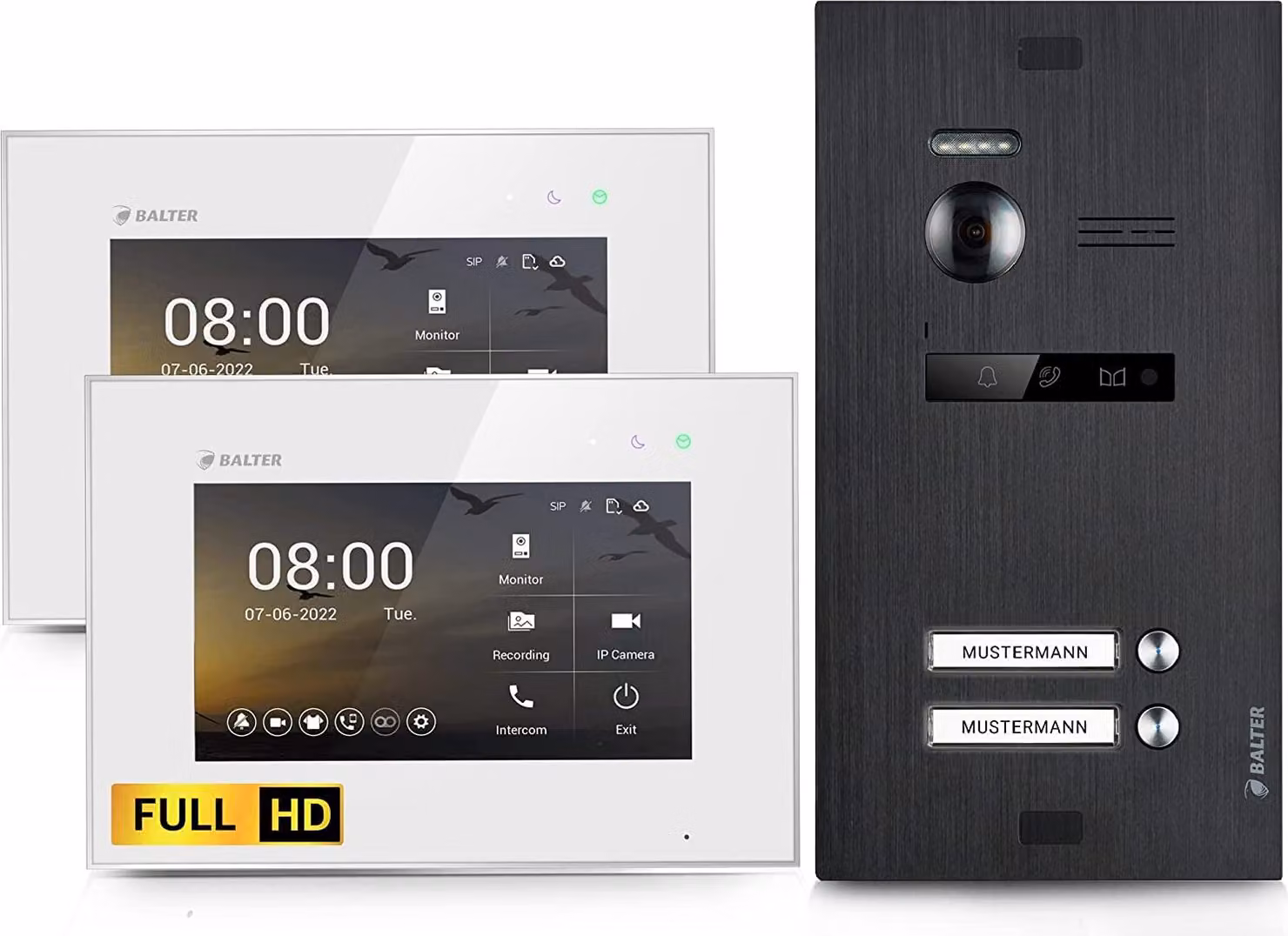 Videocitofono HD per casa bifamiliare, 2 x monitor, Balter EVO HD nero