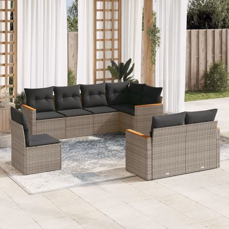 Set Divano da Giardino a L vidaXL 8 pz in Polyrattan Grigio con Cuscini e Struttura in Acciaio