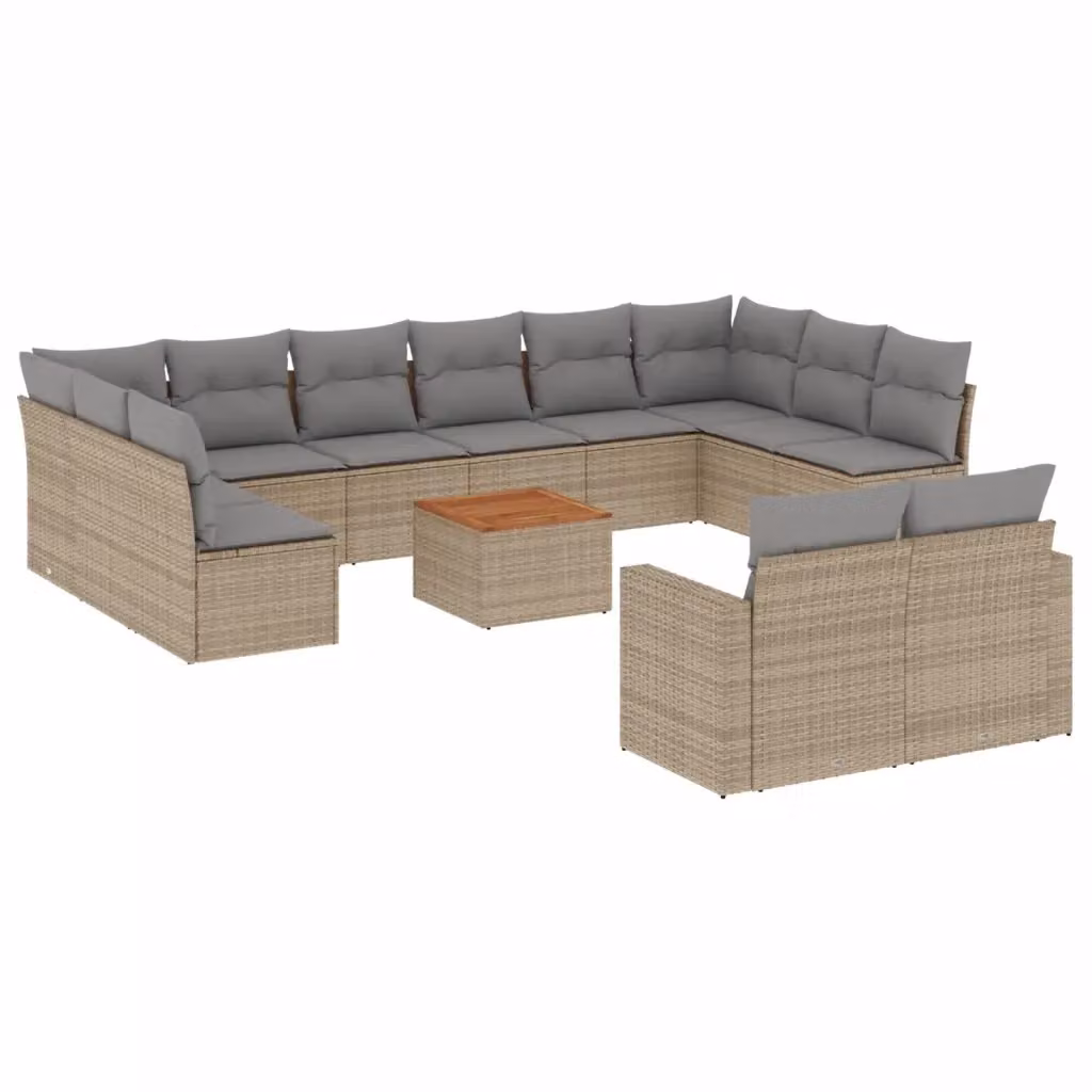 Set Divano da Giardino VIDAXL in Polyrattan Beige con 13 Cuscini a Forma di U – 2