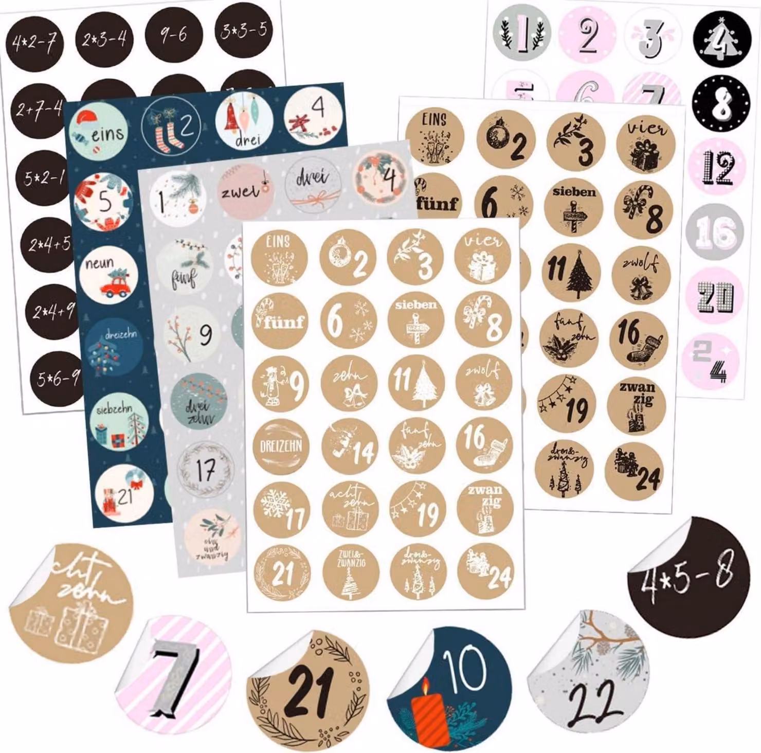 Calendario dell'Avvento numeri adesivi 6x24 adesivi Natale Materiale artigianale fai da te