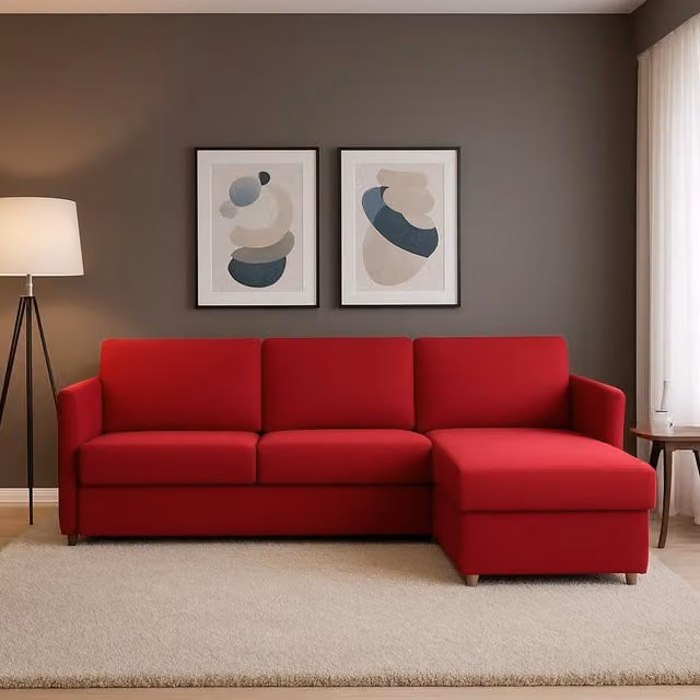 Divano Fisso con Penisola Reversibile DMORA Made in Italy, L/P/H: 260 x 160 x 45 cm, Rosso