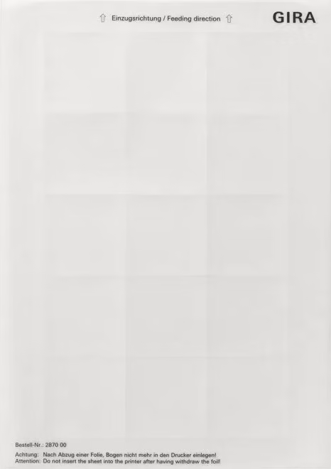 Fogli di etichettatura Gira 51 x 51 mm Accessori Trasparente 287000