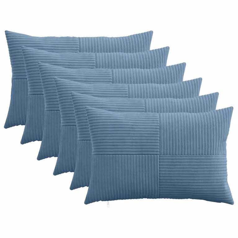 Set di 6 federe vidaXL ALMELO in velluto a coste blu, L 50 cm x P 75 cm
