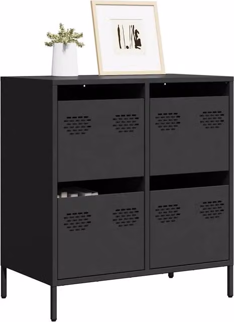 Credenza-Buffet-Armadio da cucina Nera 68x39x73,5 cm in Acciaio Laminato a Freddo 399883