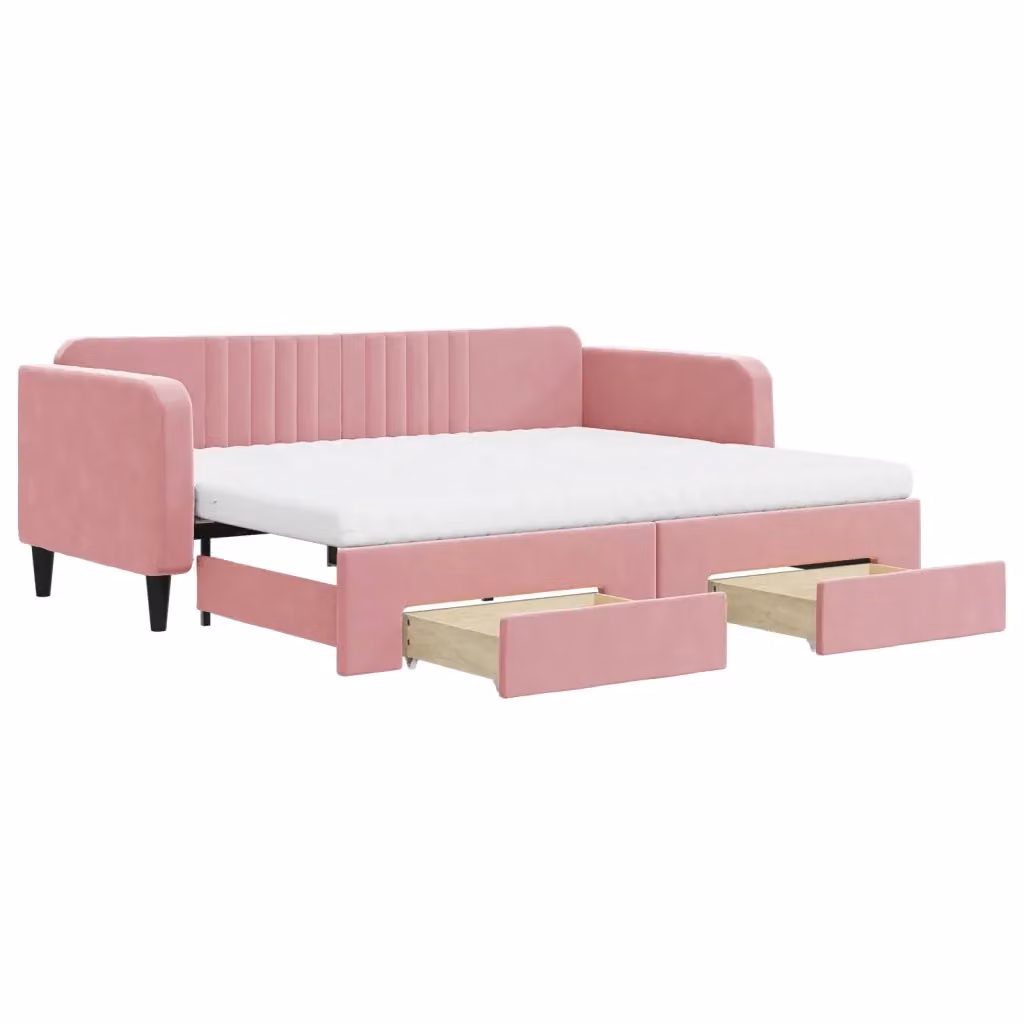 Divano Letto Estraibile con Cassetti vidaXL in Velluto Rosa L/P/H: 223 x 90 x 100 cm – 2