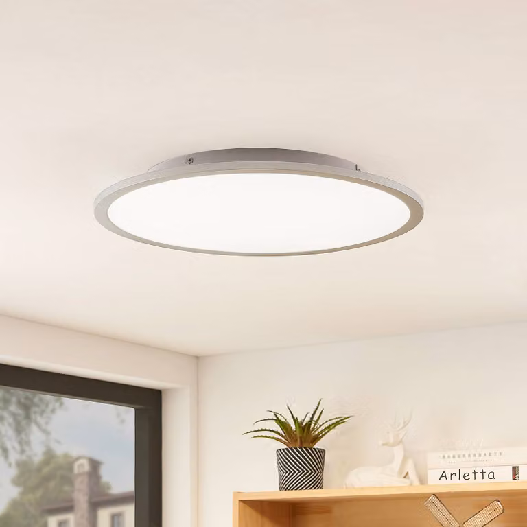 Plafoniera a LED Narima Lindby, Alluminio / Grigio / Zincato, Cucina, Plastica, Moderno, Plafoniera LED