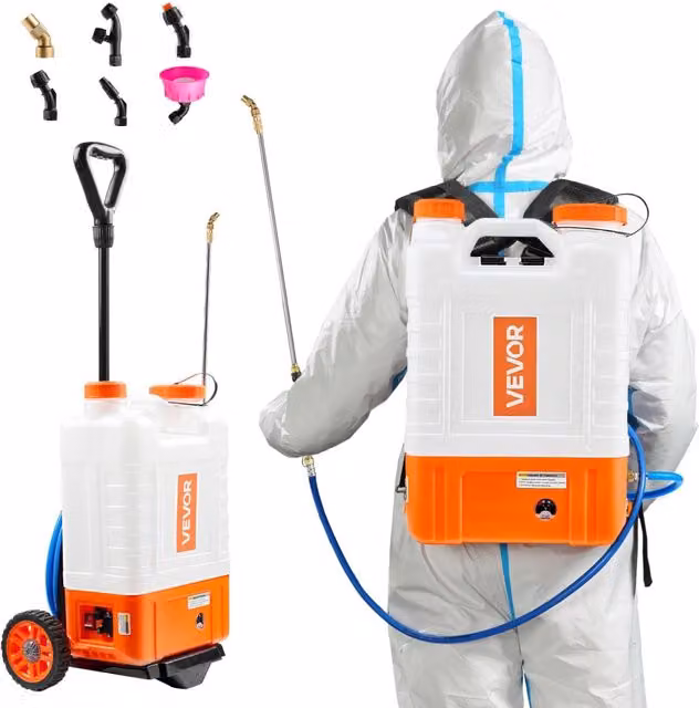 Irroratore a Spalla e Carrello 15L 12V Pressione Regolabile 0-94 PSI con Ruote 6 Ugelli e 2 Lance per Giardino e Diserbo