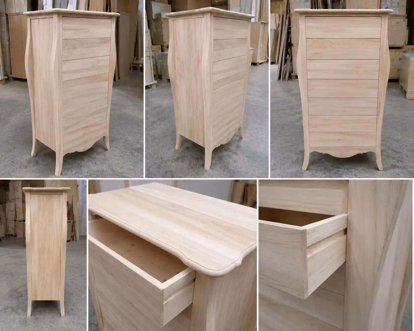 Cassettiera con 7 cassetti in legno grezzo Mobili 2G L: 80 cm, P: 40 cm, H: 138 cm – 2