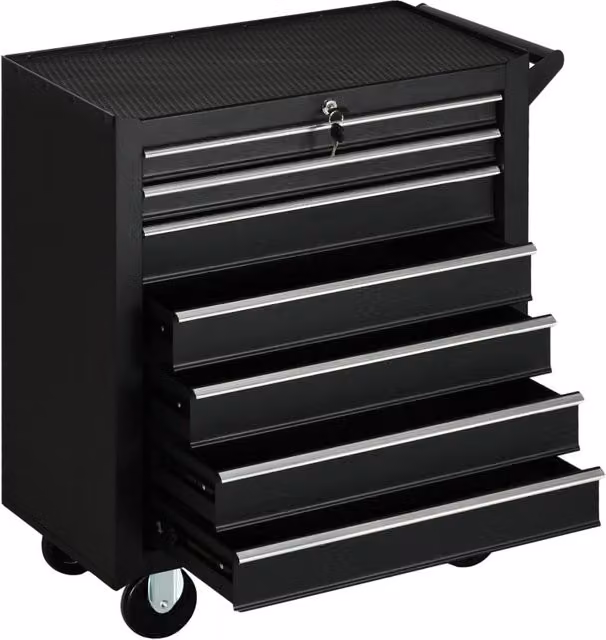 Carrello portautensili 69x33x75 cm acciaio nero, 7 cassetti bloccabili, portata 150 kg