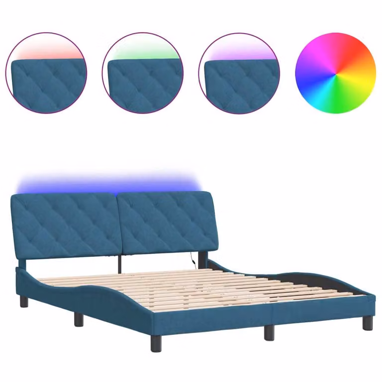 Giroletto con LED senza Materasso Blu 160x200 cm in Velluto