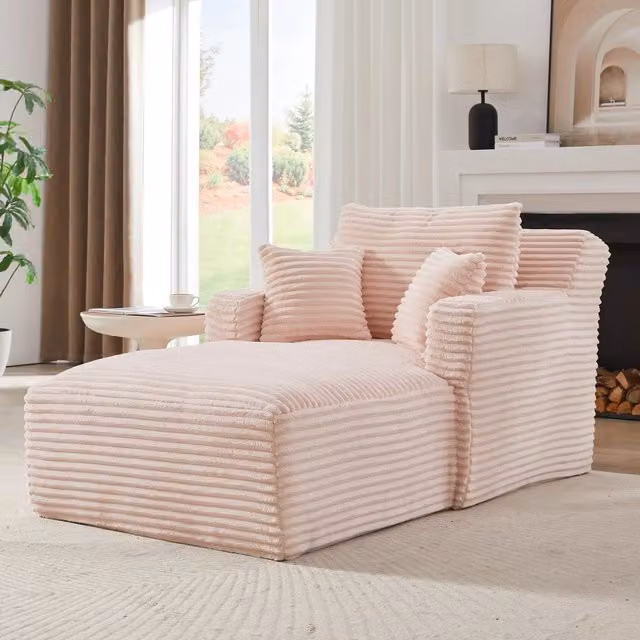 Chaise longue in velluto a coste rosa
