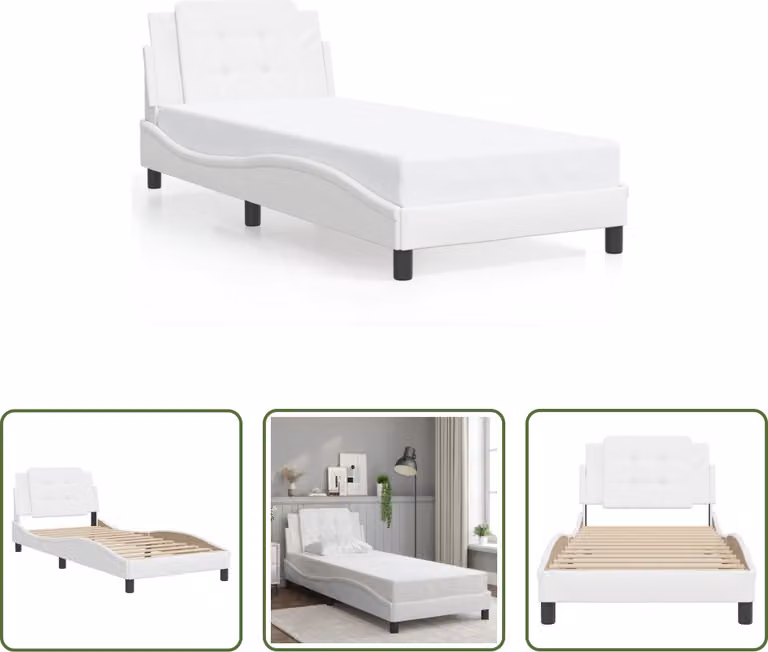 The Living Store Struttura letto con testiera bianca 80x200 cm in ecopelle