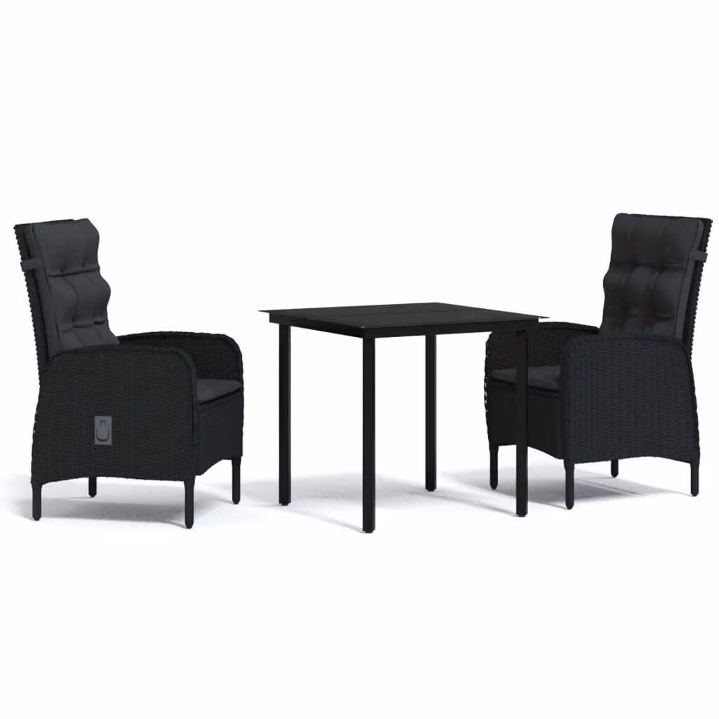 Set da Pranzo da Giardino 3 pz con Cuscini Nero
