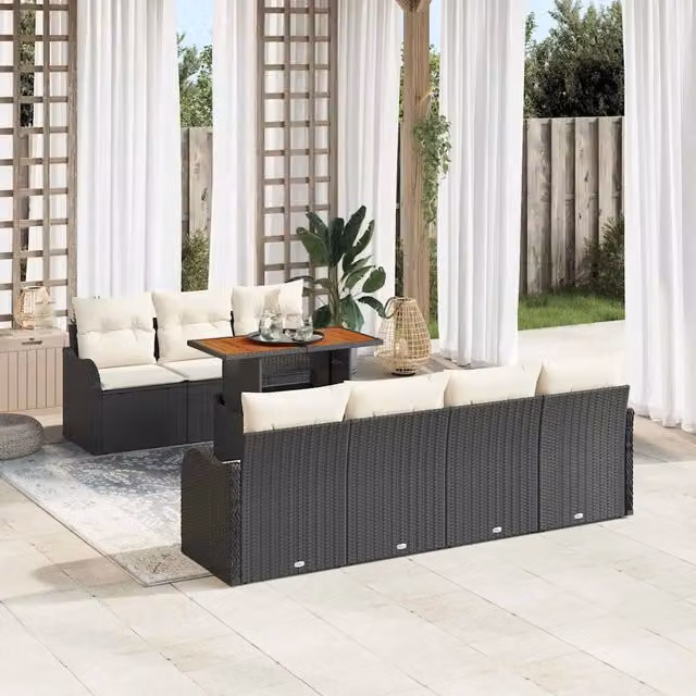 Set Divano da Giardino 8 pz Nero e crema 3349417