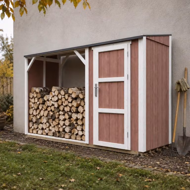 TIMBELA M985-REDWOOD RED Legnaia con ripostiglio 4,14 m², ricovero per legna con spazio di stoccaggio chiuso