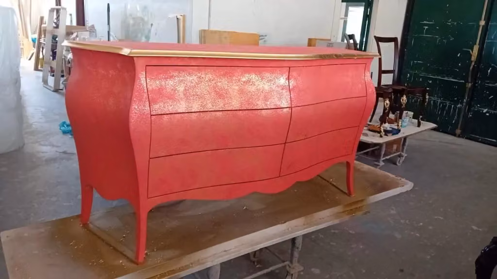 Comò bombato classico con 6 cassetti Mobili 2G arancione oro L: 162 cm, P: 58 cm, H: 85 cm – 3