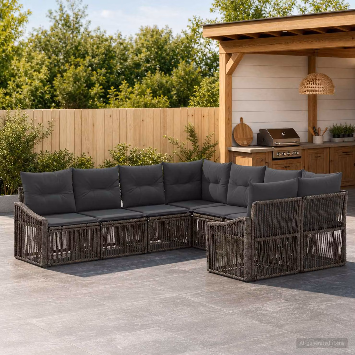 Set Divano da Giardino vidaXL 8 Posti a Forma di L Grigio con Cuscini e Struttura in Metallo e Polyrattan