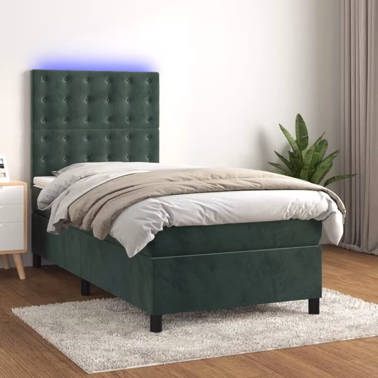 Maison Exclusive - Letto a Molle con Materasso e LED Verde Scuro 100x200cm Velluto