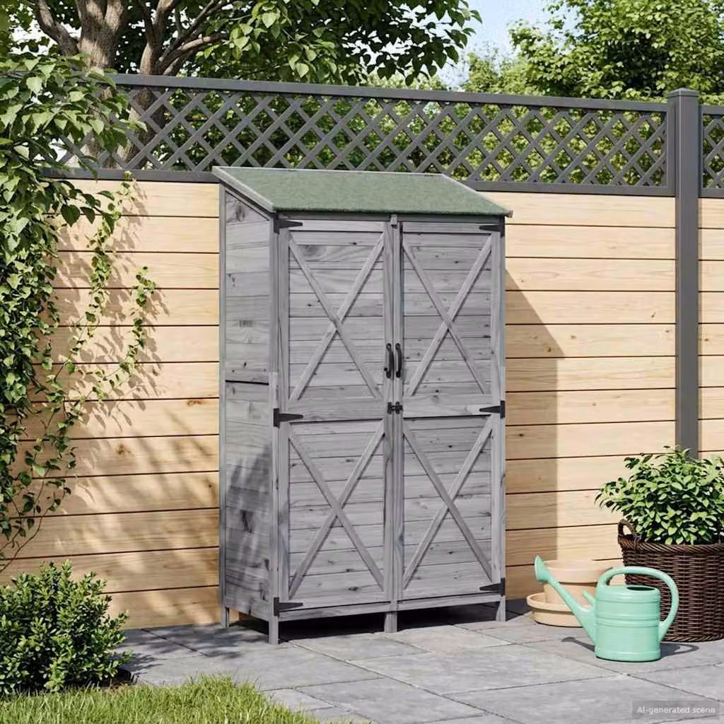 Capanno da Giardino vidaXL Grigio con Serratura e Ventilazione Laterale L: 106 cm, P: 56 cm, H: 176,5 cm