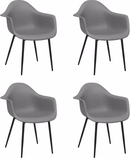 Set di 4 sedie da pranzo e cucina in plastica e metallo grigio opaco con design minimalista