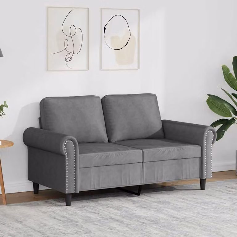 vidaXL Divano a 2 Posti Moderno in Velluto Grigio con Struttura in Metallo L: 152 cm, P: 77 cm, H: 80 cm