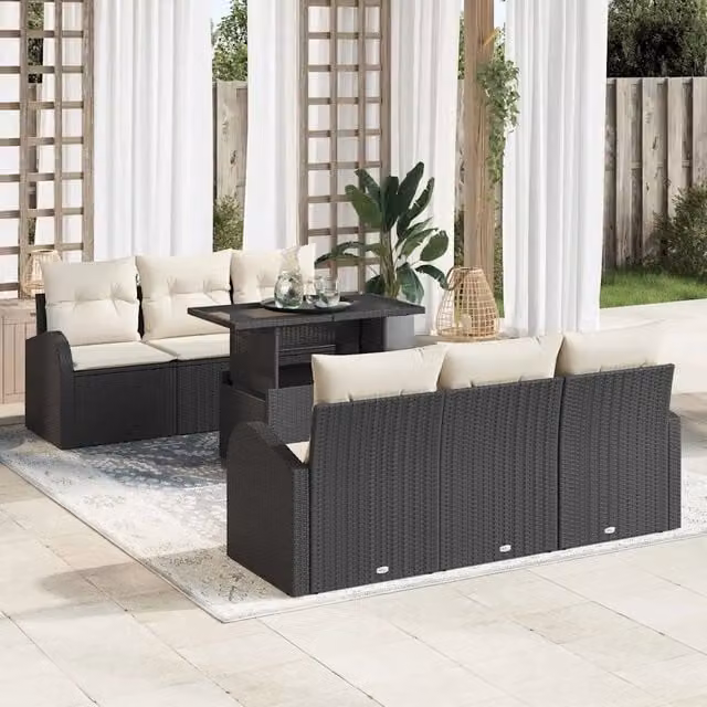 Set Divano da Giardino 7 pz Nero Rattan in Polipropilene 3357300