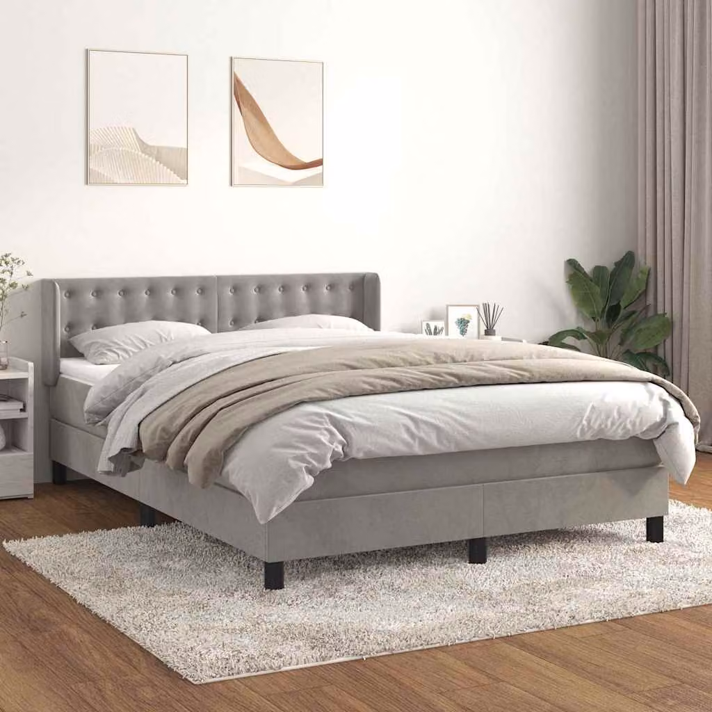 vidaXL Giroletto a Molle con Materasso in Velluto Grigio Chiaro L/P/H: 140 x 200 x 88 cm – 1