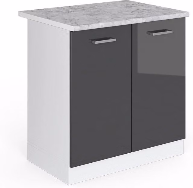 Mobile lavello cucina R-Line Antracite lucido/Bianco 80 cm, PL Marmo Vicco