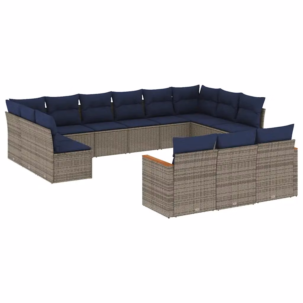 Set di divani da giardino vidaXL in polyrattan grigio con cuscini e struttura in metallo a forma di U – 2