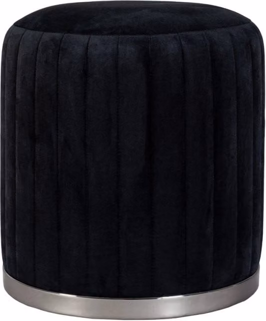 Pouf cilindrico industriale KENDRA HOME in tessuto nero e base in metallo grigio opaco L: 58 cm, P: 58 cm, H: 40 cm