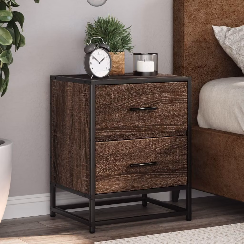 Comodino moderno vidaXL in legno e metallo marrone, sospeso, L 40 cm x P 31 cm x H 50 cm