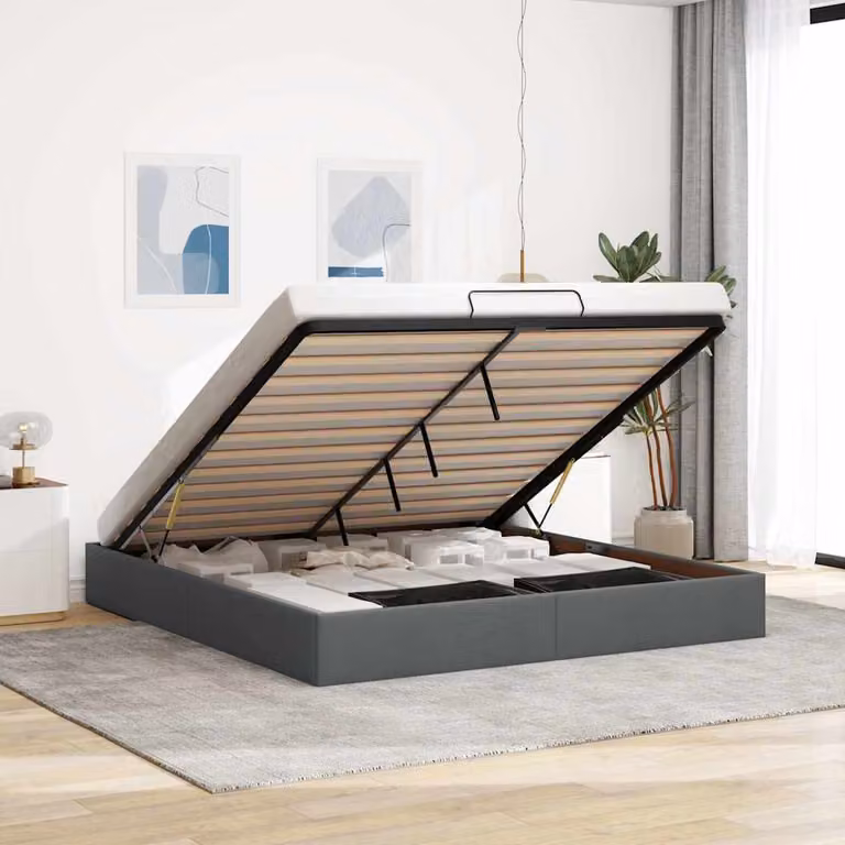 Struttura Letto con Contenitore a Sollevamento vidaXL in Tessuto Grigio L/P/H: 200 x 200 x 23,5 cm