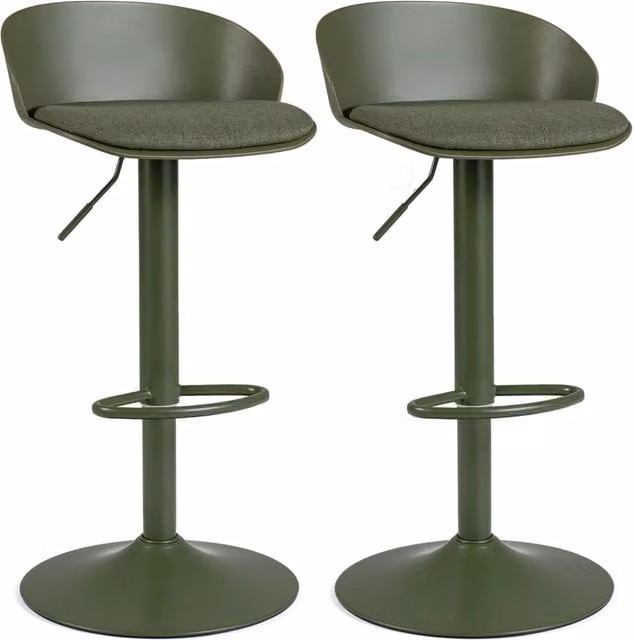 Set di 2 sgabelli da bar girevoli e regolabili in altezza con sedile imbottito e schienale, sedie da cucina moderne con poggiapiedi, colore verde e beige
